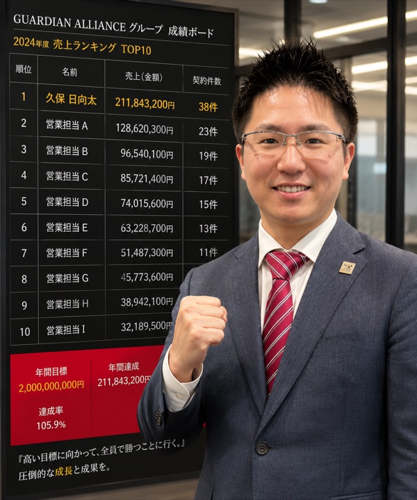営業・久保日向太（成績ボードの前・実写）